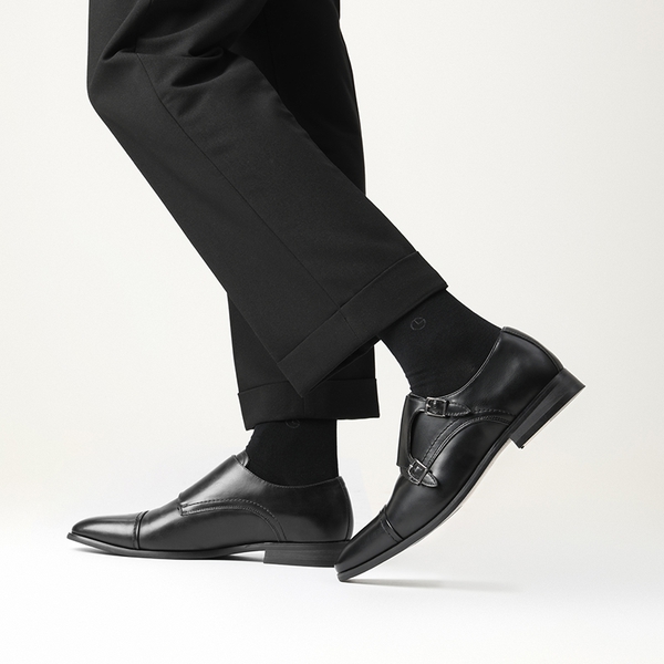 Men's Wide Monk Strap Oxford Shoes - BLACK - 6